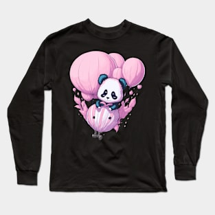 Watercolor: panda on balloon Long Sleeve T-Shirt